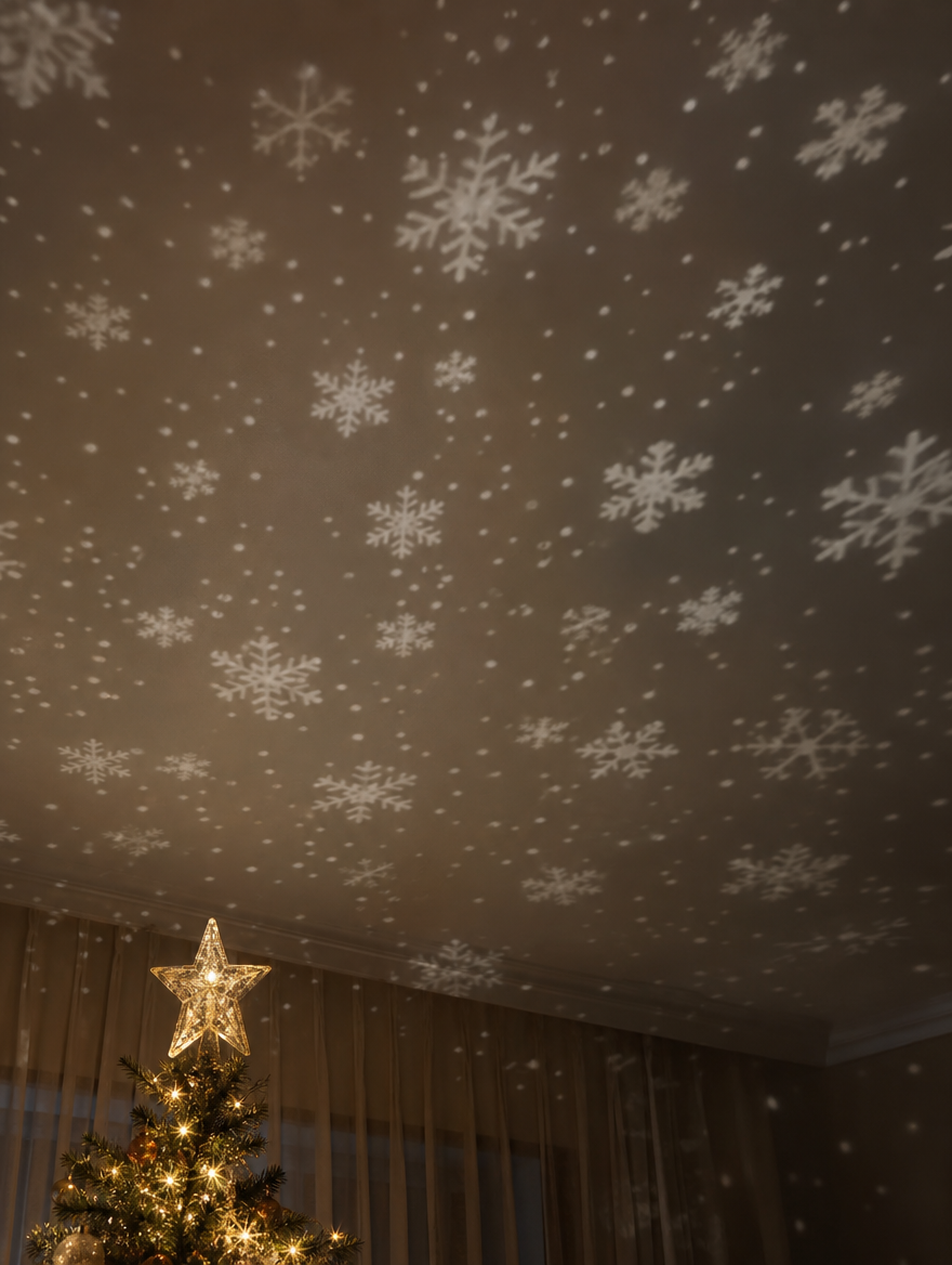 Ceiling covered in projected snowflakes